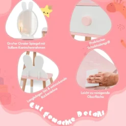 Kinder Schminktisch Set mit Kaninchen Design Schminkset mit Massivholzbeinen