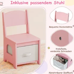 Kinderschminktisch- und Stuhl-Set Frisiertisch mit Spiegel mit 3-Farbbeleuchtung einstellbare Helligkeit Rosa