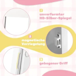 Kinder Schmuckschrank 3 in 1 Spiegelschrank neigbar mit Ganzkörperspiegel Weiß/Rosa