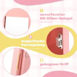 Kinder Schmuckschrank 3 in 1 Spiegelschrank neigbar mit Ganzkörperspiegel Weiß/Rosa