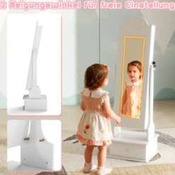 Kinder Schmuckschrank mit Beleuchtung Stehender Schmuckorganizer mit Ganzkörperspiegel Weiß