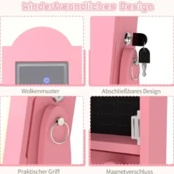 Kinder Schmuckschrank mit Beleuchtung Stehender Schmuckorganizer mit Ganzkörperspiegel Rosa