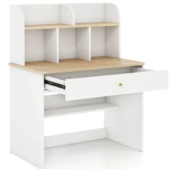 Kinder Schreibtisch aus Holz mit Schublade & Ablagefach Schülerschreibtisch Kindertisch Natur