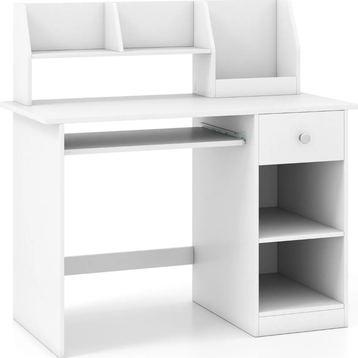 Kinderschreibtisch aus Holz mit Ablage & Bücherregal & Tastaturablage & Schublade Weiß