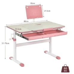 Kinderschreibtisch 51-73cm Höhenverstellbar Schülerschreibtisch mit neigbarer Tischplatte