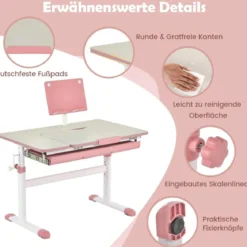 Kinderschreibtisch 51-73cm Höhenverstellbar Schülerschreibtisch mit neigbarer Tischplatte