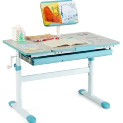 Kinderschreibtisch 51-73cm Höhenverstellbar Schülerschreibtisch mit neigbarer Tischplatte