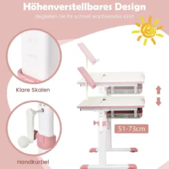 Kinderschreibtisch 51-73cm Höhenverstellbar Schülerschreibtisch mit neigbarer Tischplatte