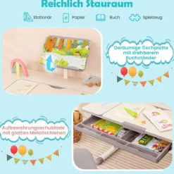 Kinderschreibtisch 51-73cm Höhenverstellbar Schülerschreibtisch mit neigbarer Tischplatte