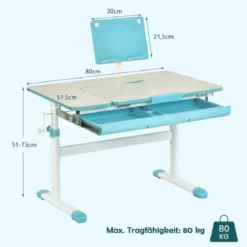 Kinderschreibtisch 51-73cm Höhenverstellbar Schülerschreibtisch mit neigbarer Tischplatte