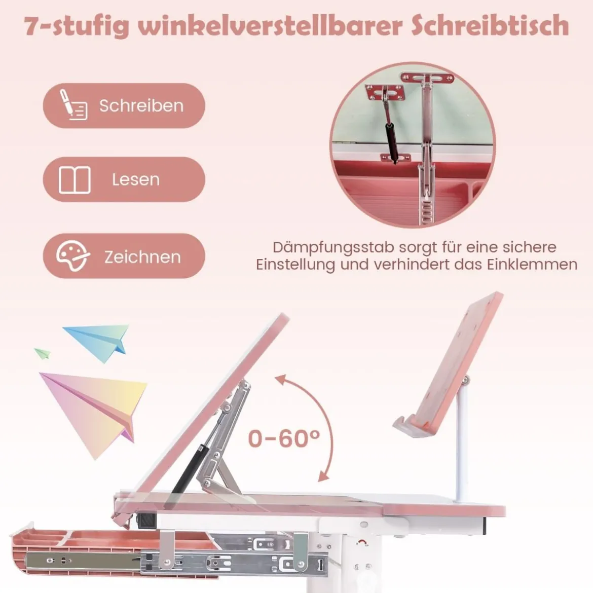 Kinderschreibtisch höhenverstellbar Schülerschreibtisch mit Kinder Schreibtischstuhl für 3-10 J. Kinder