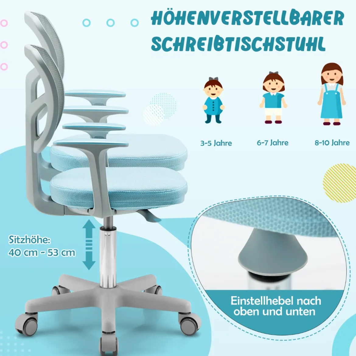 Kinderschreibtisch höhenverstellbar Schülerschreibtisch mit Kinder Schreibtischstuhl für 3-10 J. Kinder