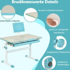 Kinderschreibtisch höhenverstellbar Schülerschreibtisch mit Kinder Schreibtischstuhl für 3-10 J. Kinder