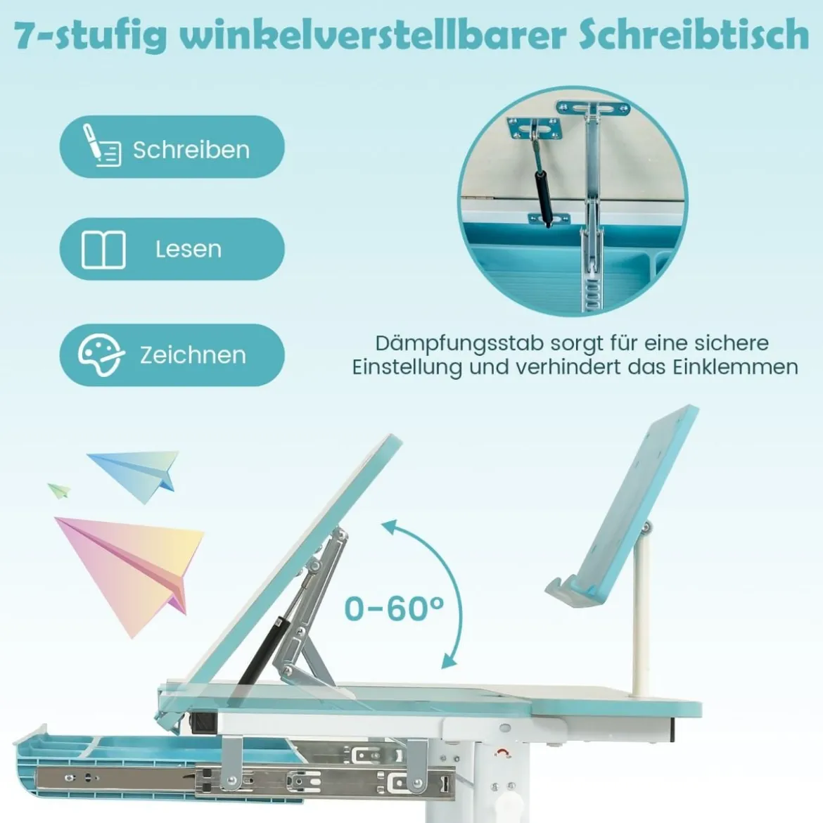 Kinderschreibtisch höhenverstellbar Schülerschreibtisch mit Kinder Schreibtischstuhl für 3-10 J. Kinder