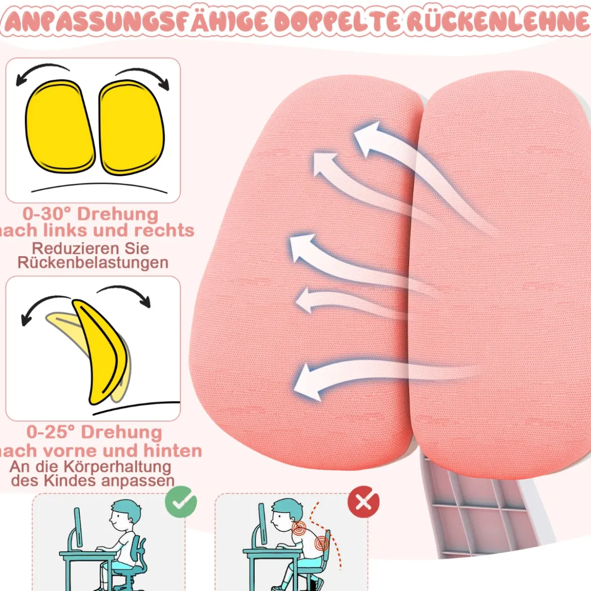 Kinderschreibtisch mit Kinderstuhl Schülerschreibtisch ergonomischer Kinderschreibtischstuhl