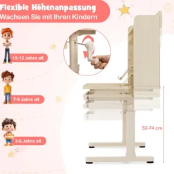 Kinderschreibtisch mit Regal & Schublade höhenverstellbarer Schülerschreibtisch mit neigbarer Tischplatte Blau/Rosa/Natur