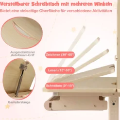 Kinderschreibtisch mit Regal & Schublade höhenverstellbarer Schülerschreibtisch mit neigbarer Tischplatte Blau/Rosa/Natur