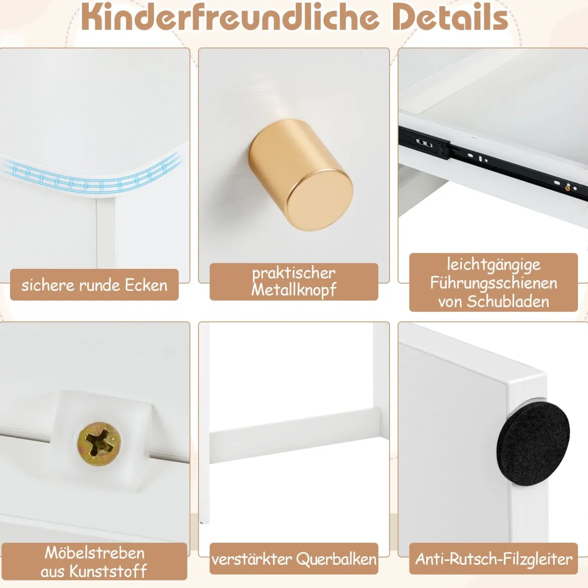 Kinder Schreibtisch mit Schublade & Ablagefach Holz Schülerschreibtisch Kindertisch Weiß