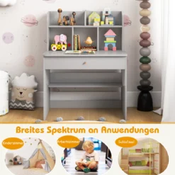 Kinder Schreibtisch mit Schublade & Ablagefach Holz Schülerschreibtisch Kindertisch Grau