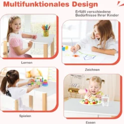 Kinderschreibtisch mit Stuhl Kindertisch-Set mit Schublade Weiß + Natur