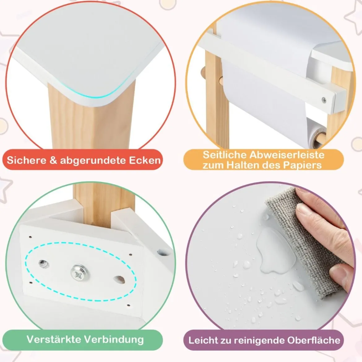 Kinderschreibtisch mit Stuhl Kindertisch-Set mit Schublade Weiß + Natur