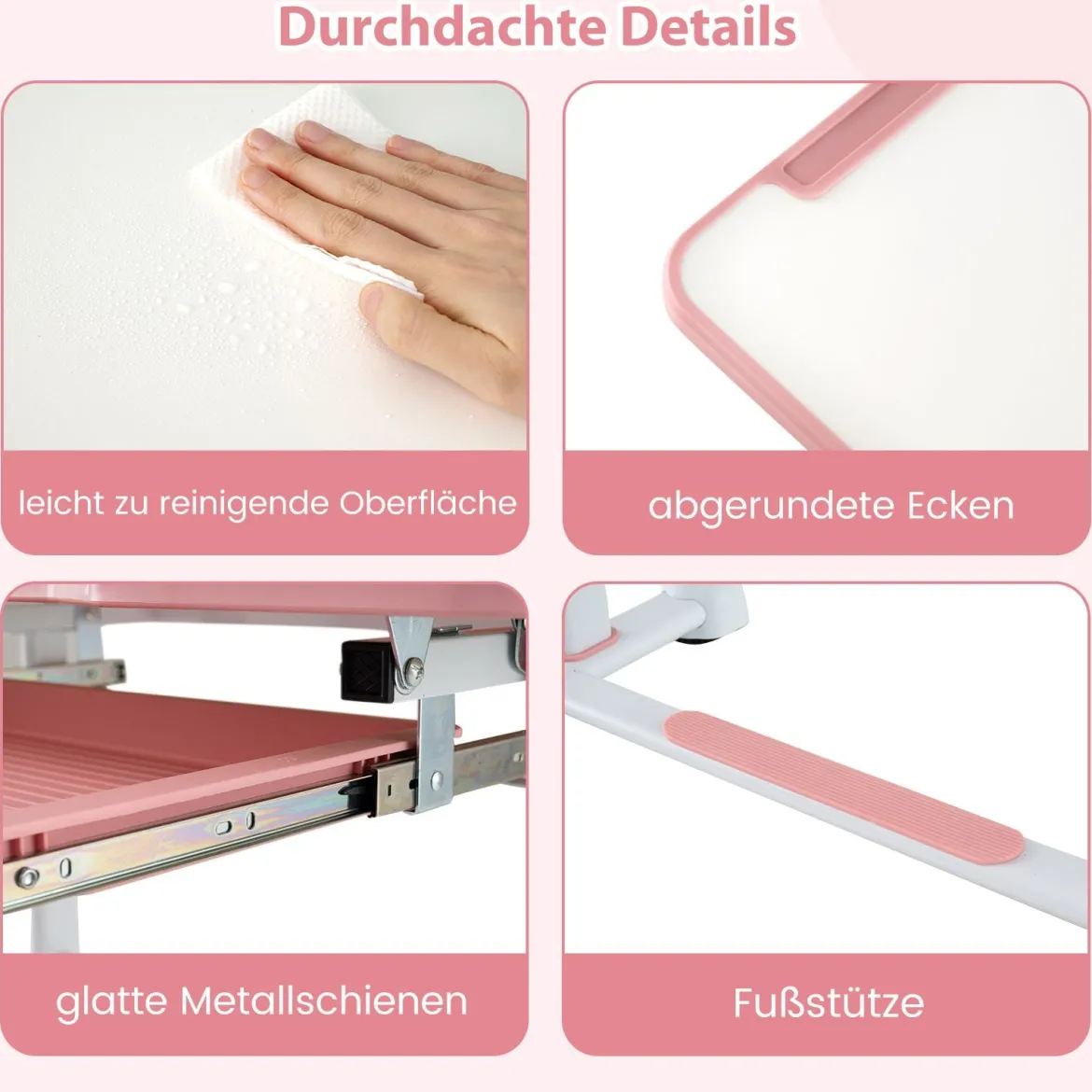 Kinder Schreibtisch mit Stuhl Höhenverstellbarer Kinderschreibtisch mit Neigbarer Tischplatte Rosa