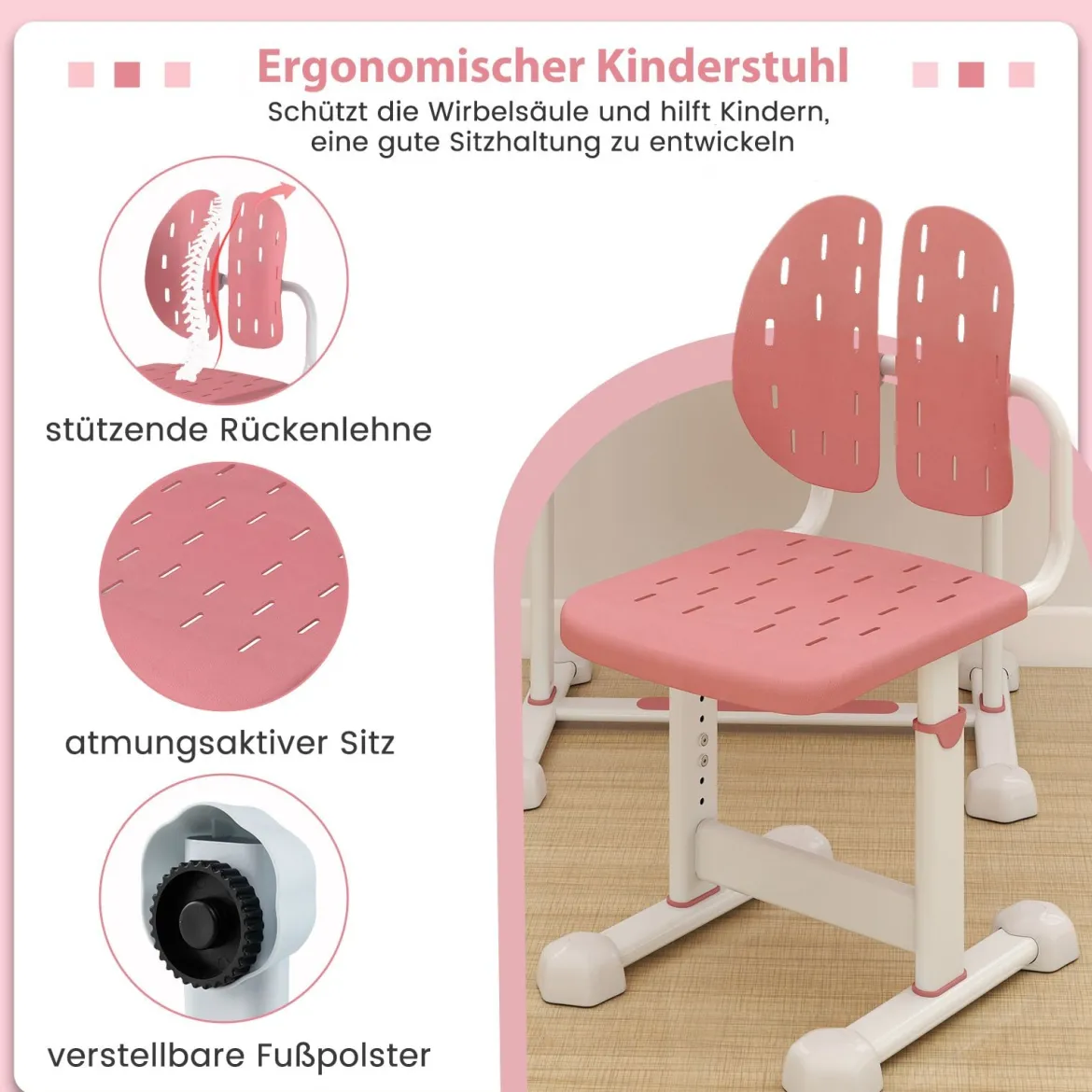 Kinder Schreibtisch mit Stuhl Höhenverstellbarer Kinderschreibtisch mit Neigbarer Tischplatte Rosa