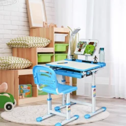 Kinderschreibtisch Neigungsverstellbar Schülerschreibtisch mit Lampe und Stuhl Farbewahl