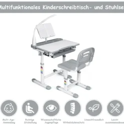 Kinderschreibtisch Neigungsverstellbar Schülerschreibtisch mit Lampe und Stuhl Farbewahl