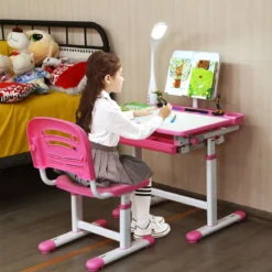 Kinderschreibtisch Neigungsverstellbar Schülerschreibtisch mit Lampe und Stuhl Farbewahl