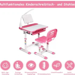Kinderschreibtisch Neigungsverstellbar Schülerschreibtisch mit Lampe und Stuhl Farbewahl
