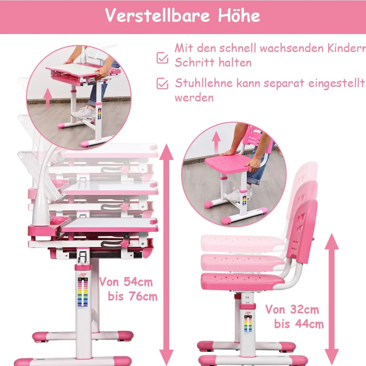 Kinderschreibtisch Neigungsverstellbar Schülerschreibtisch mit Lampe und Stuhl Farbewahl