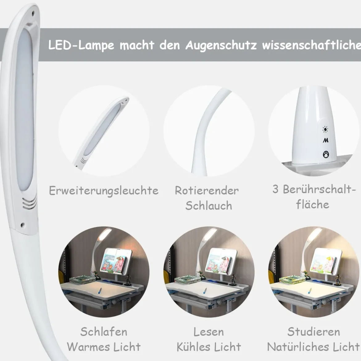 Kinderschreibtisch Neigungsverstellbar Schülerschreibtisch mit Lampe und Stuhl Farbewahl