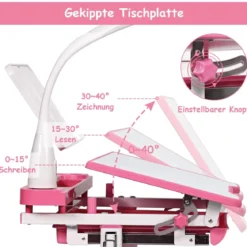 Kinderschreibtisch Neigungsverstellbar Schülerschreibtisch mit Lampe und Stuhl Farbewahl