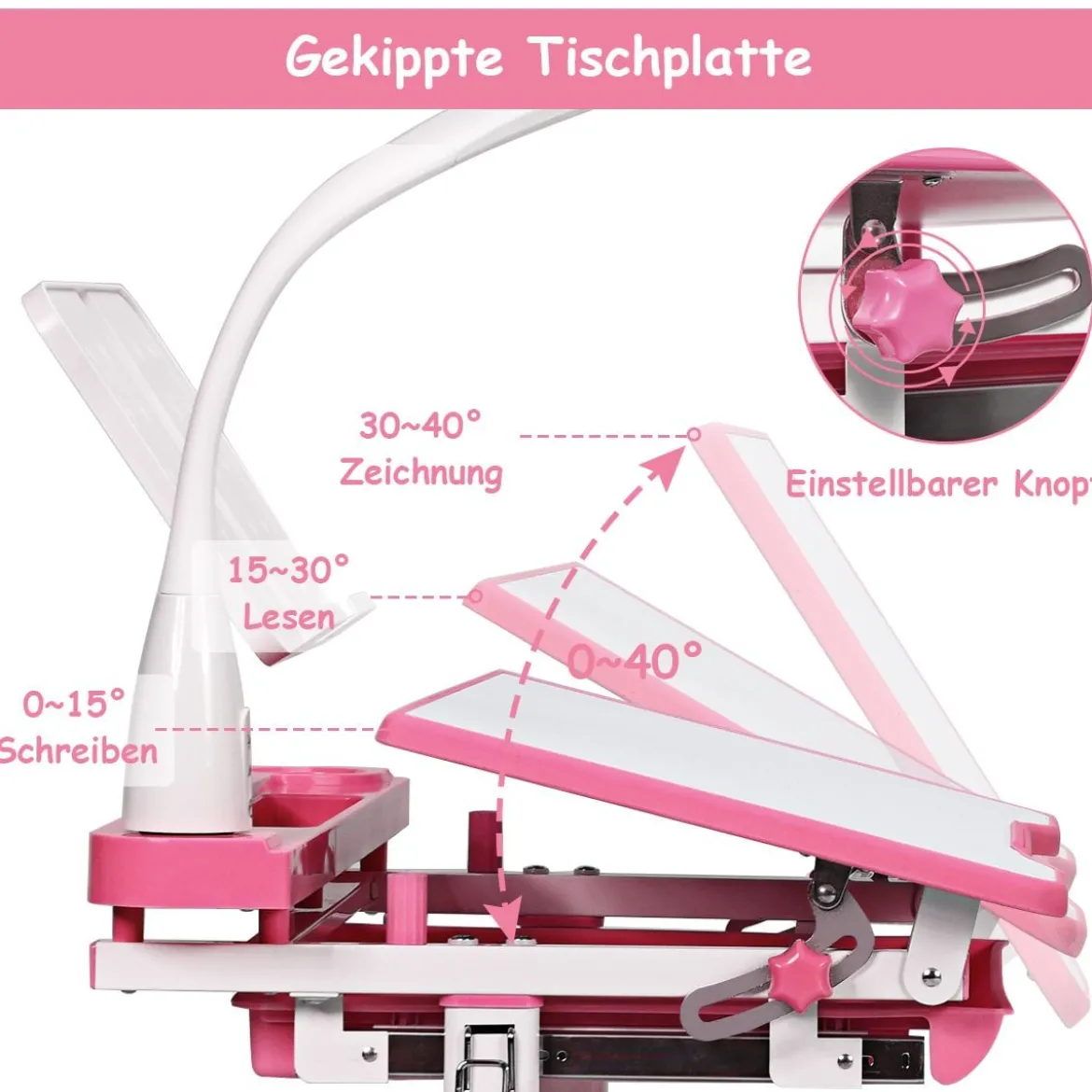 Kinderschreibtisch Neigungsverstellbar Schülerschreibtisch mit Lampe und Stuhl Farbewahl