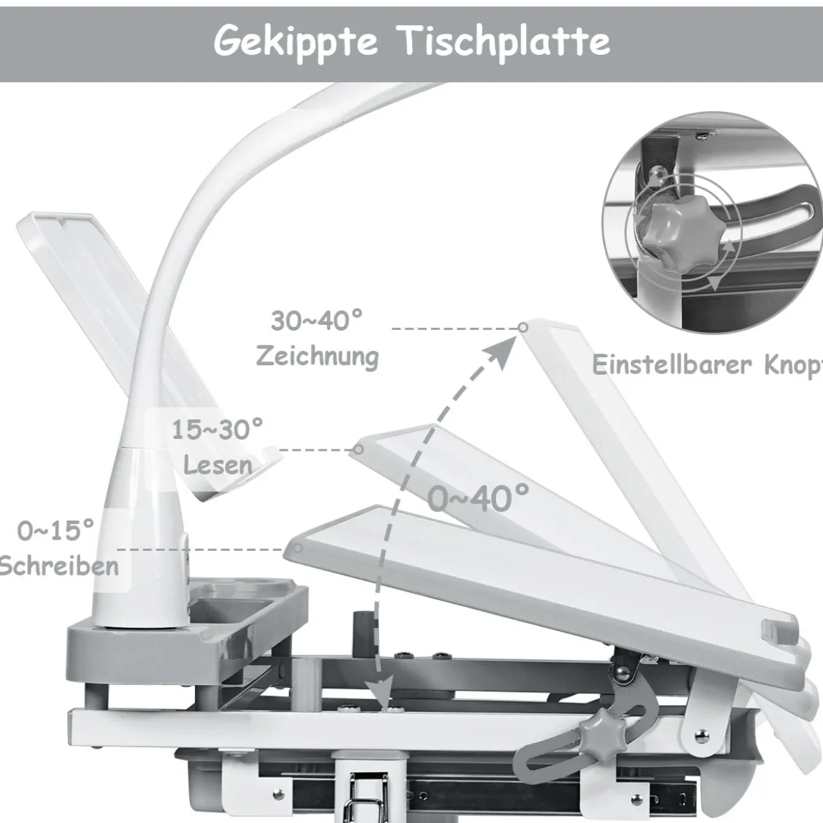Kinderschreibtisch Neigungsverstellbar Schülerschreibtisch mit Lampe und Stuhl Farbewahl