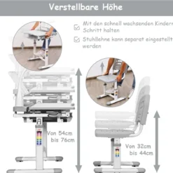 Kinderschreibtisch Neigungsverstellbar Schülerschreibtisch mit Lampe und Stuhl Farbewahl