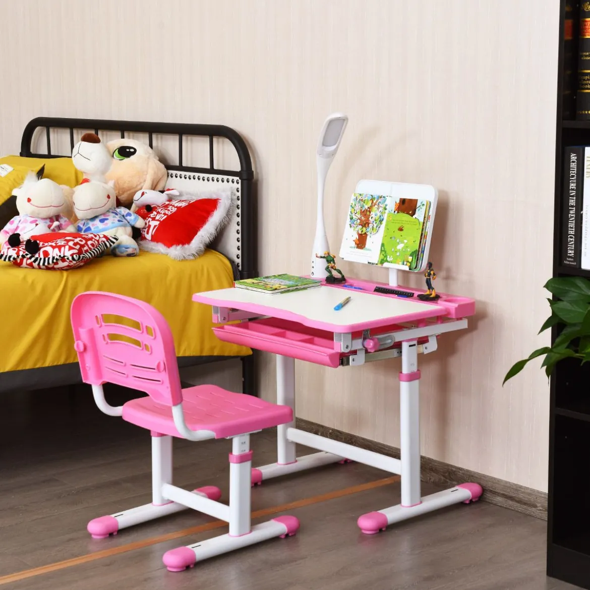 Kinderschreibtisch Neigungsverstellbar Schülerschreibtisch mit Lampe und Stuhl Farbewahl