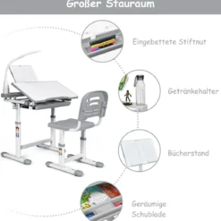Kinderschreibtisch Neigungsverstellbar Schülerschreibtisch mit Lampe und Stuhl Farbewahl
