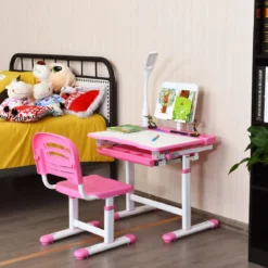 Kinderschreibtisch Neigungsverstellbar Schülerschreibtisch mit Lampe und Stuhl Farbewahl