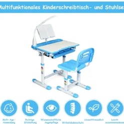 Kinderschreibtisch Neigungsverstellbar Schülerschreibtisch mit Lampe und Stuhl Farbewahl