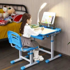 Kinderschreibtisch Neigungsverstellbar Schülerschreibtisch mit Lampe und Stuhl Farbewahl