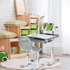 Kinderschreibtisch Neigungsverstellbar Schülerschreibtisch mit Lampe und Stuhl Farbewahl