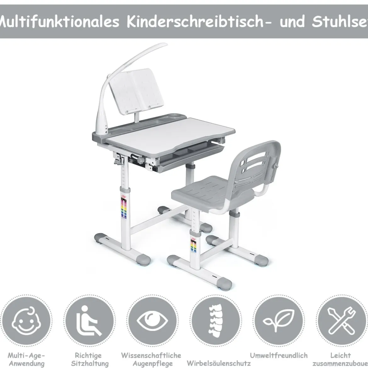 Kinderschreibtisch Neigungsverstellbar Schülerschreibtisch mit Lampe und Stuhl Farbewahl