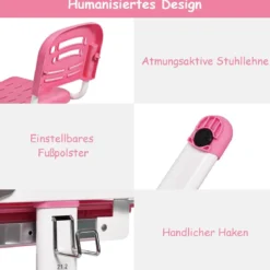 Kinderschreibtisch Neigungsverstellbar Schülerschreibtisch mit Lampe und Stuhl Farbewahl