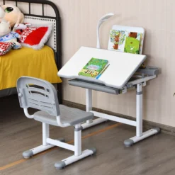 Kinderschreibtisch Neigungsverstellbar Schülerschreibtisch mit Lampe und Stuhl Farbewahl