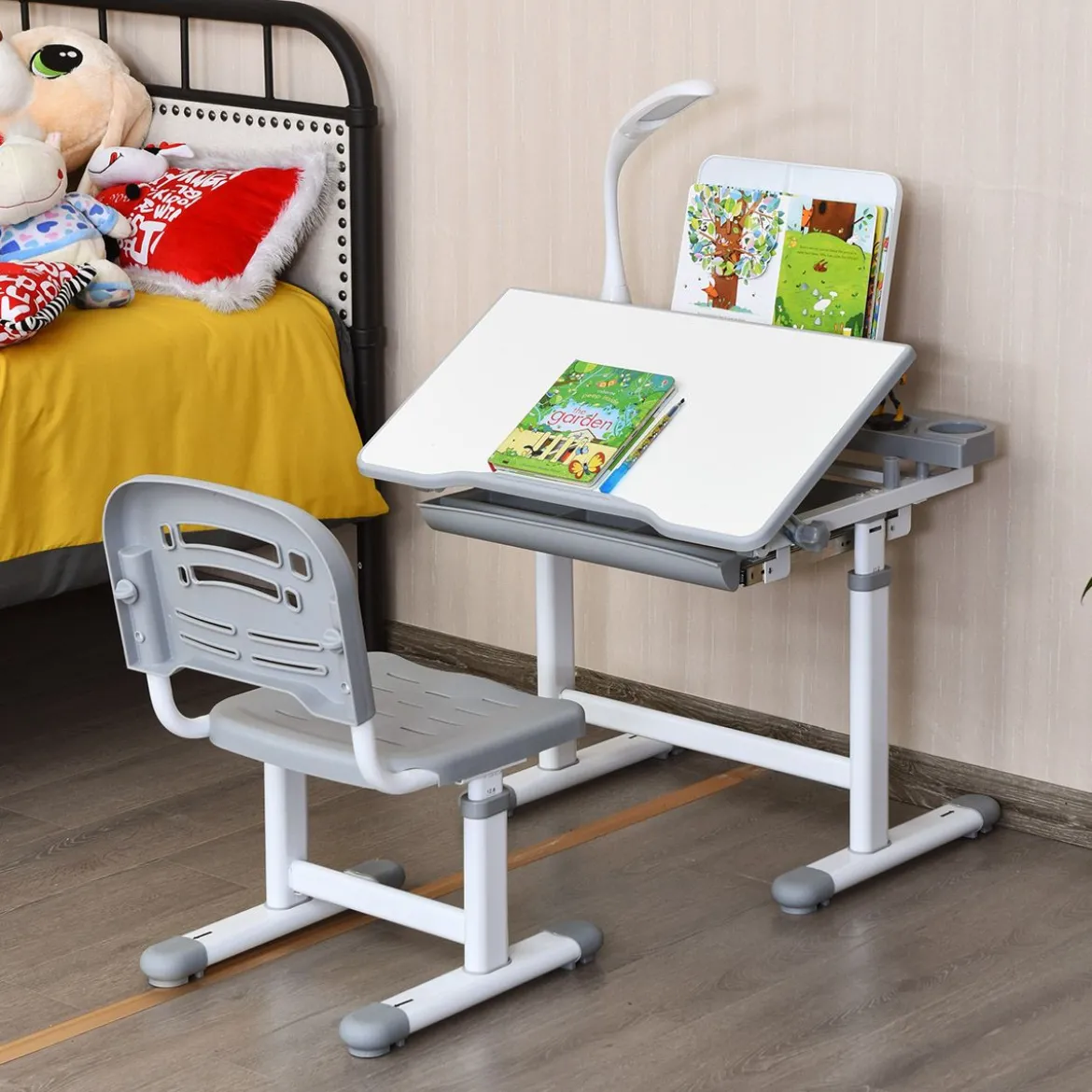 Kinderschreibtisch Neigungsverstellbar Schülerschreibtisch mit Lampe und Stuhl Farbewahl