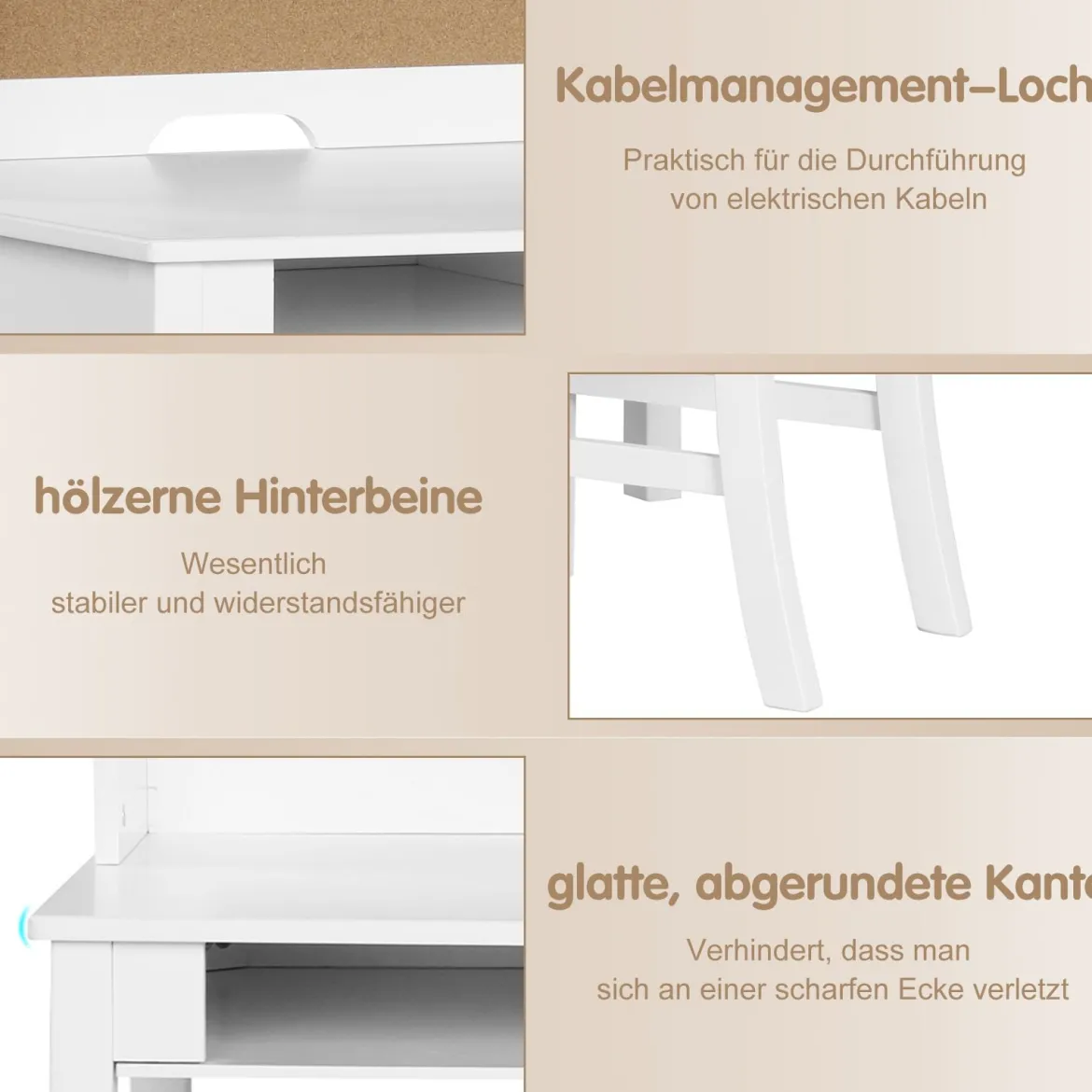 Kinderschreibtisch Set mit Pinnwand Schreibtisch Kinder mit Stuhl Jugendschreibtisch mit Aufsatz Schubladen & verstellbarem Regal Weiß
