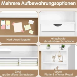 Kinderschreibtisch Set mit Pinnwand Schreibtisch Kinder mit Stuhl Jugendschreibtisch mit Aufsatz Schubladen & verstellbarem Regal Weiß