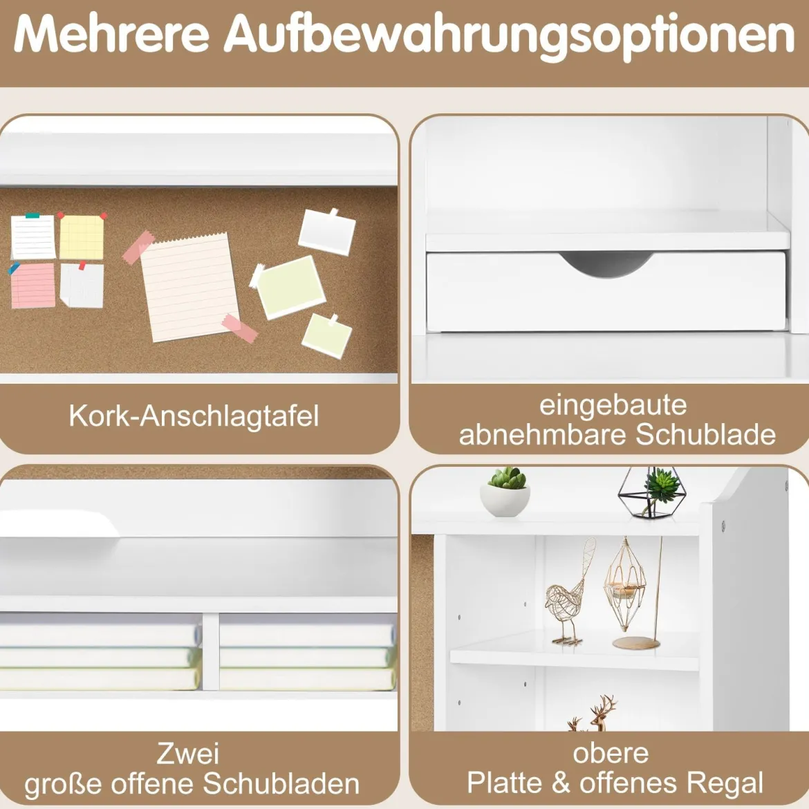 Kinderschreibtisch Set mit Pinnwand Schreibtisch Kinder mit Stuhl Jugendschreibtisch mit Aufsatz Schubladen & verstellbarem Regal Weiß